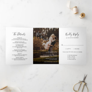 Elegantes Foto Moderne Hochzeit Dreifach Gefaltete Einladung