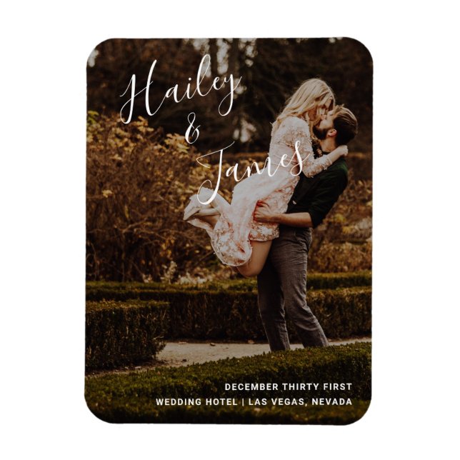Elegantes Foto Moderne Hochzeit Magnet (Vertikal)