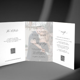 Elegantes Foto Moderne Hochzeit RSVP Details QR-Co Dreifach Gefaltete Einladung