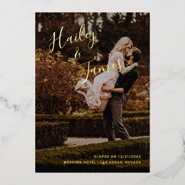 Elegantes Foto Moderne Hochzeitsempfehlung Folieneinladung (Vorderseite)