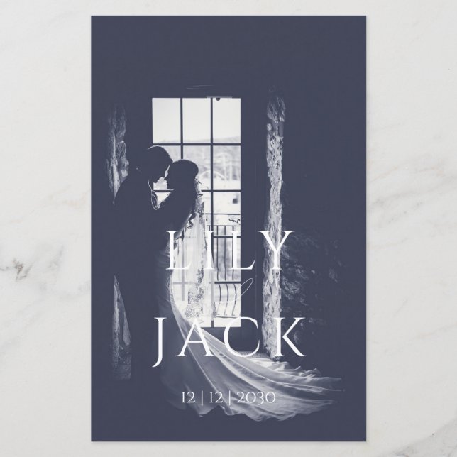 Elegantes Foto Moderne Typografie Hochzeitsmenü (Vorderseite)