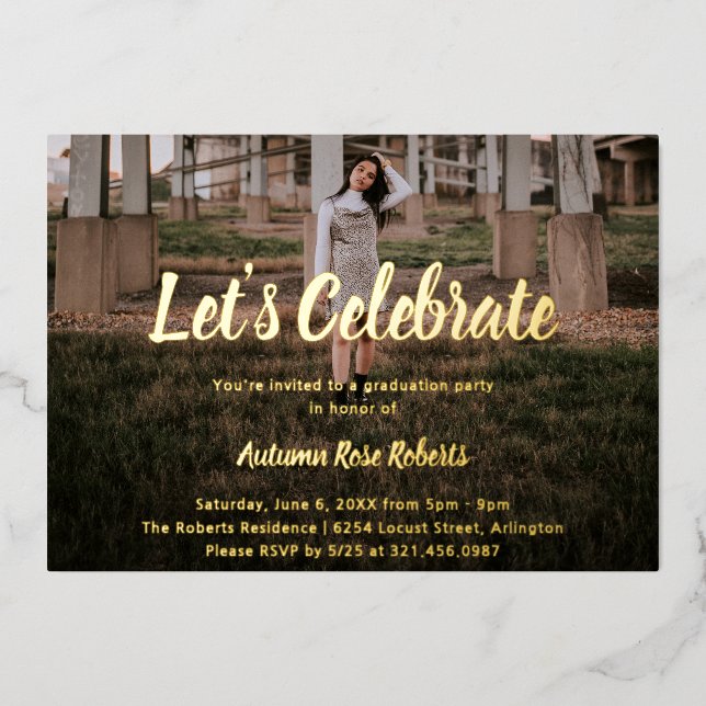 Elegantes Foto Moderner Abschluss Folieneinladung (Vorderseite)