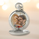 Elegantes Foto Monogram Taschenuhr<br><div class="desc">Wir Liebe helle Farben und kühnen Designs,  so wollte wir etwas Spaß und skurril,  aber trotzdem elegant genug für ein Hochzeitsgeschenk. Dieses Design hat eine Fülle von bunten Blume und moderne Typografie auf einem Foto Hintergrund für einen raffinierten Blumenlook - perfekt für ein Paar Geschenk.</div>