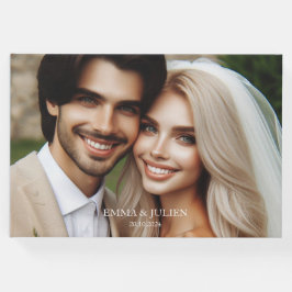 Elegantes Foto Monogramm Dusty Blue Gästebuch