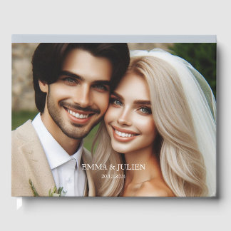 Elegantes Foto Monogramm Dusty Blue Gästebuch