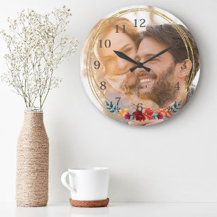 Elegantes Foto-Monogramm-Hochzeitsgeschenk Große Wanduhr