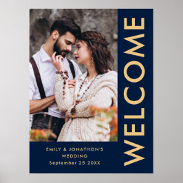 Elegantes Foto Navy Gold Begrüßung Poster