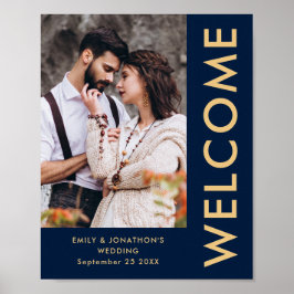 Elegantes Foto Navy Gold Begrüßung Poster