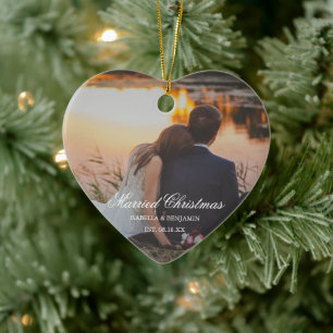 Elegantes Foto Neuvermählte Verheiratete Weihnacht Keramik Ornament