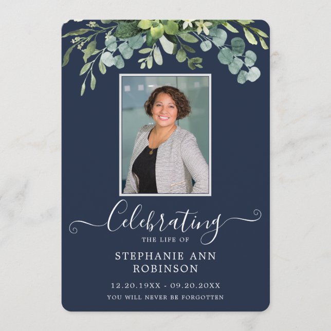 Elegantes Foto Order of Service Blue Programm (Vorderseite)