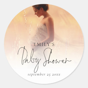 Elegantes Foto Overlay Script Babydusche Runder Aufkleber