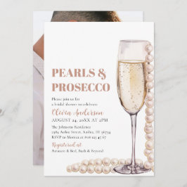 Elegantes Foto Perlen und Prosecco Brautparty Einladung