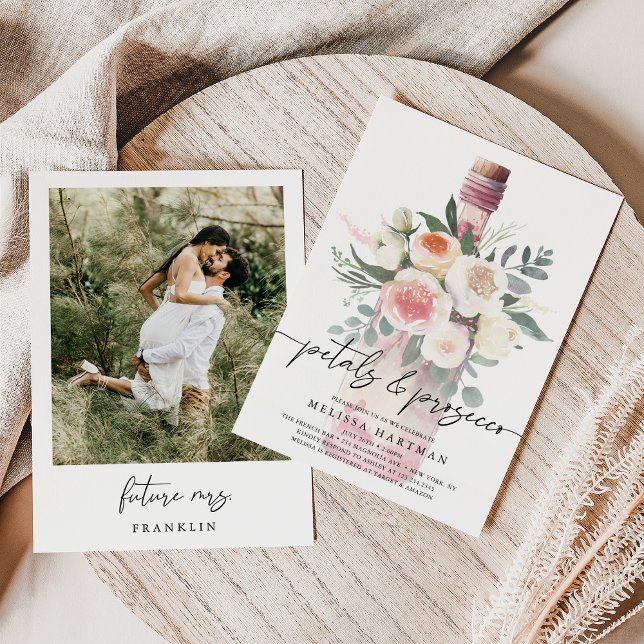 Elegantes Foto Petals & Prosecco Brautparty Einladung (Von Creator hochgeladen)