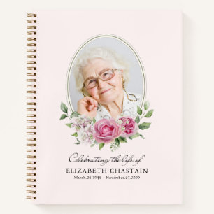Elegantes Foto Pink Floral Trauer Gedenkbuch Notizbuch