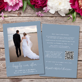 Elegantes Foto QR Code Dusty Blue Wedding Receptio Einladung