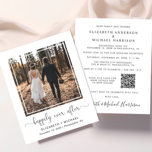 Elegantes Foto QR Code Hochzeitsempfang Einladung (Von Creator hochgeladen)