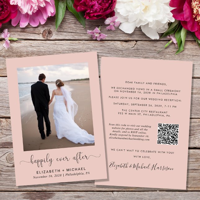 Elegantes Foto QR Code Hochzeitsempfang Einladung (Von Creator hochgeladen)