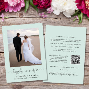 Elegantes Foto QR Code Mint Hochzeitsempfang Einladung