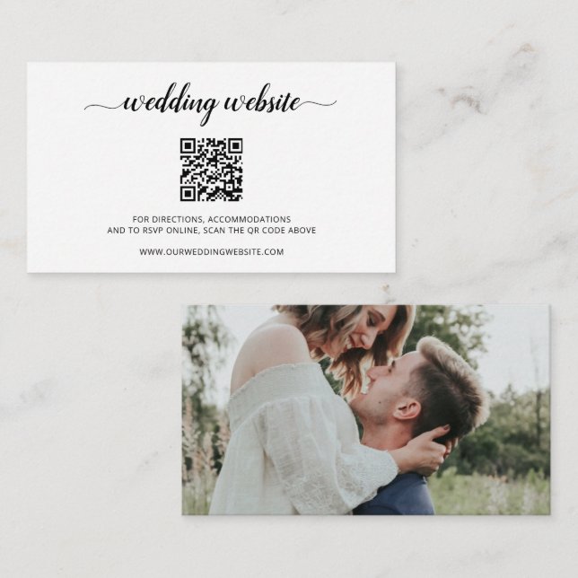 Elegantes Foto QR Code Moderne Hochzeit Begleitkarte (Vorne/Hinten)