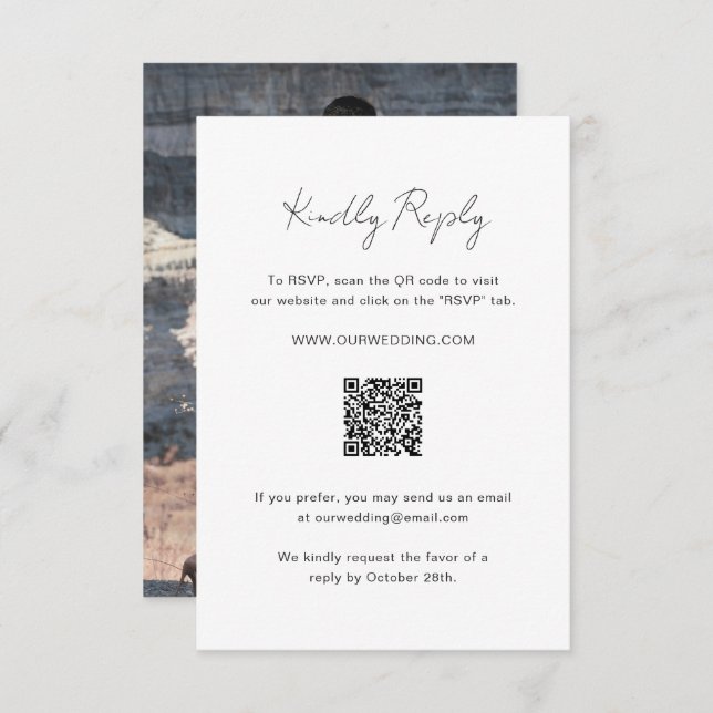 Elegantes Foto QR Code Moderne Hochzeit RSVP Karte (Vorne/Hinten)