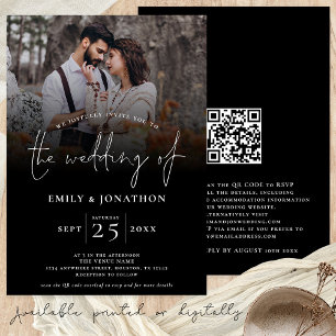 Elegantes Foto QR Code Skript Hochzeit Schwarz Einladung