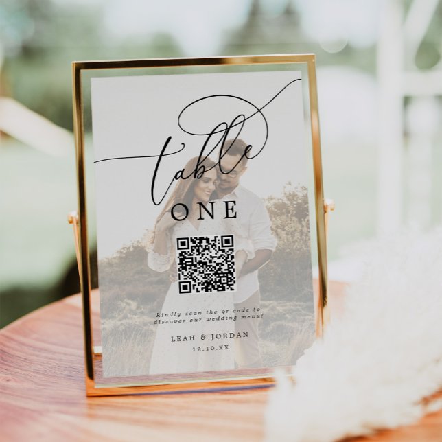 Elegantes Foto QR Code Wedding Menu Tischnummer (Von Creator hochgeladen)