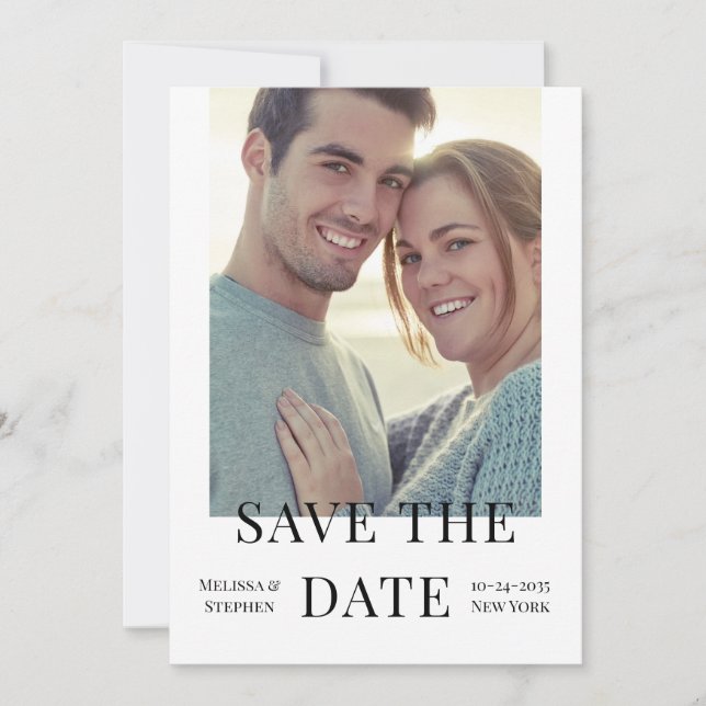 Elegantes Foto QR Code White Wedding Save The Date (Vorderseite)
