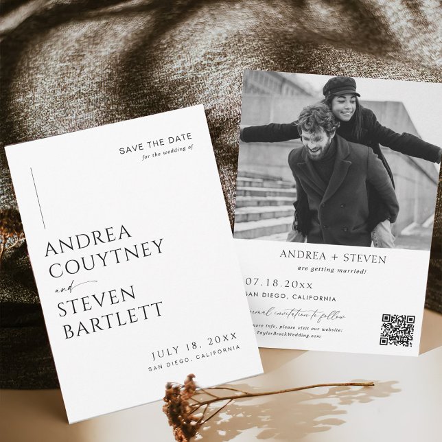 Elegantes Foto Qr-Hochzeitsstichtag Speichern Sie  Einladung (Von Creator hochgeladen)