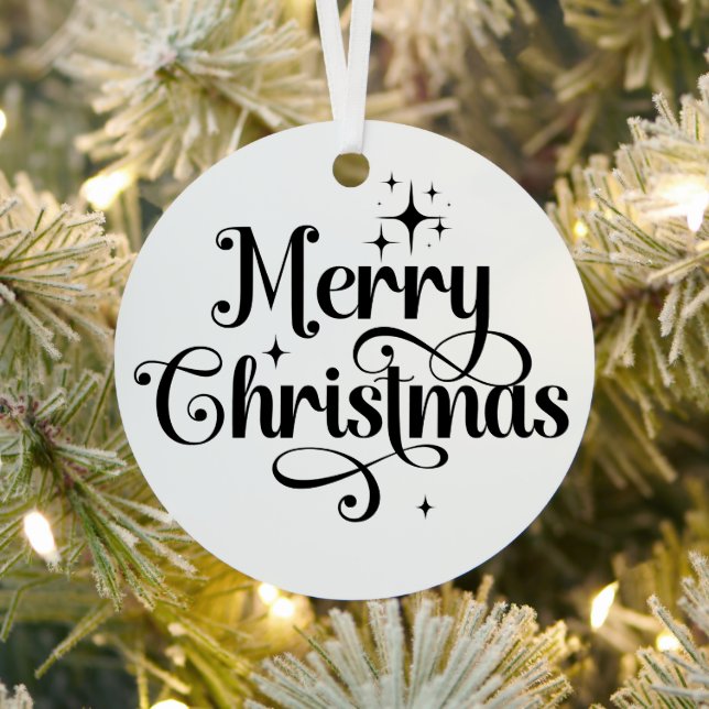 Elegantes Foto Retro Frohe Weihnachten Schwarz & W Ornament Aus Metall (InSitu)