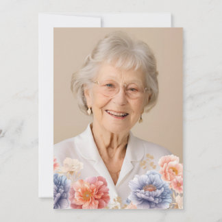 Elegantes Foto Rosa Flora 80. Geburtstag Einladung