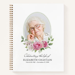 Elegantes Foto rosa florales Funeral Gedenkbuch Notizbuch
