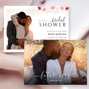 Elegantes Foto Rosa Rot & Gold Brautparty Einladung