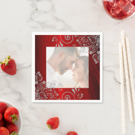 Elegantes Foto Ruby Red Gray Wirbel Wedding Serviette