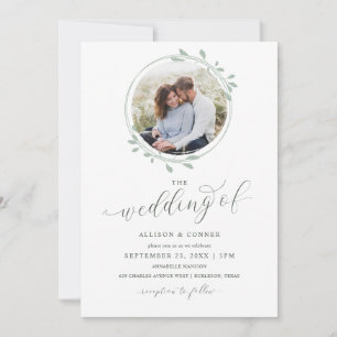 Elegantes Foto Sage Hochzeit Romantische Schrift Einladung