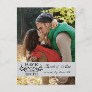Elegantes Foto Save the Date Grau Swirl Postkarte