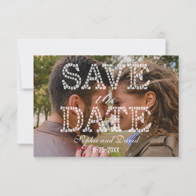 Elegantes Foto SAVE THE DATE Hochzeitstypografie (Vorderseite)
