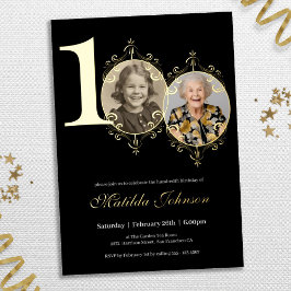 Elegantes Foto Schwarz-weiß 100. Geburtstag Folieneinladung