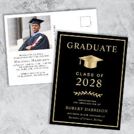 Elegantes Foto Schwarzer Uni-Abschluss Party Einladungspostkarte