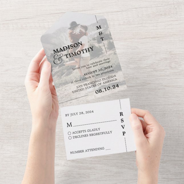 Elegantes Foto Script Einfache Typografie Hochzeit All In One Einladung (Abreißen)