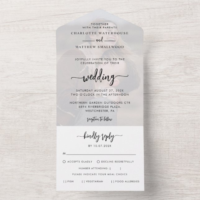 Elegantes Foto Script Hochzeit All In One Einladung (Innen Boden)