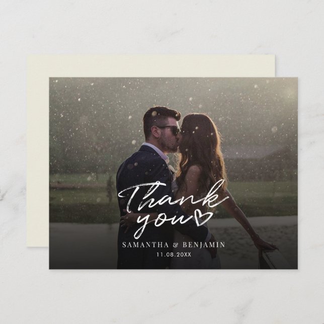 Elegantes Foto Script Wedding Dankeschön Card Mitteilungskarte (Vorne/Hinten)