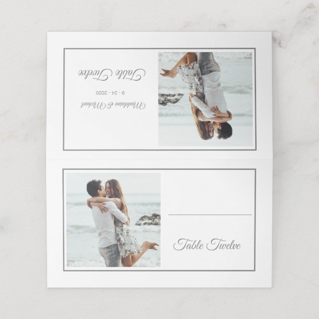 Elegantes Foto Silver Wedding Tischnummer Platzkarte (Außenseite Aufgefaltet)