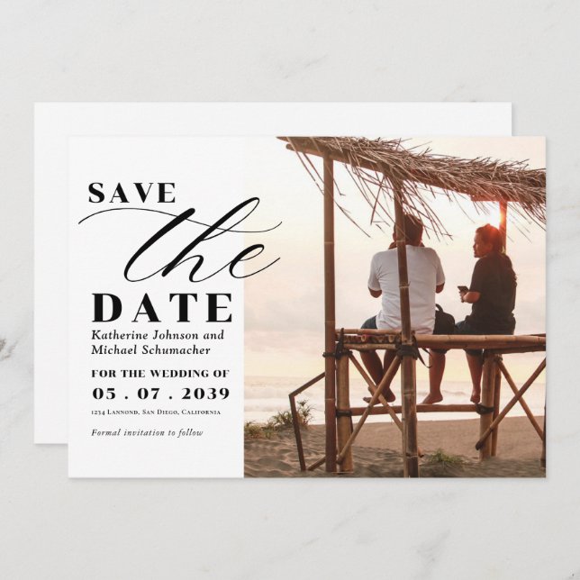 Elegantes Foto-Skript-Kalligraphie & QR-Code-Hochz Save The Date (Vorne/Hinten)