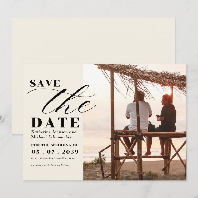 Elegantes Foto-Skript-Kalligraphie & QR-Code-Hochz Save The Date (Vorne/Hinten)