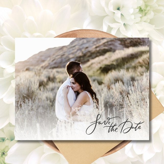 Elegantes Foto SkriptWedding Save the Date Ankündigungspostkarte (Elegant Photo Script Wedding Save the Date Postcard)