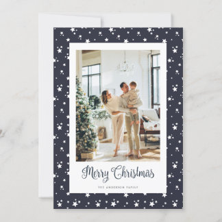 Elegantes Foto Stars Blue Merry Weihnachtskarte Feiertagskarte