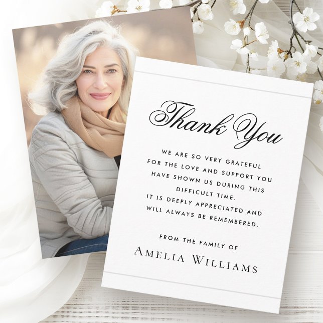 Elegantes Foto Sympathie Bereavement weiß Dankeskarte (Elegant photo sympathy bereavement white thank you card)