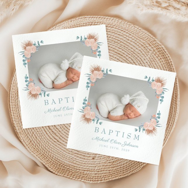 Elegantes Foto Taufe Serviette (Elegant Floral Photo Baptism Napkins)