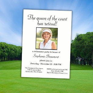 Elegantes Foto Tennis Thema Ruhestand für Damen Einladung