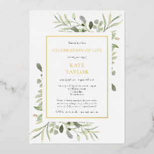 Elegantes Foto Trauerfeier Lebens-Gold Folieneinladung